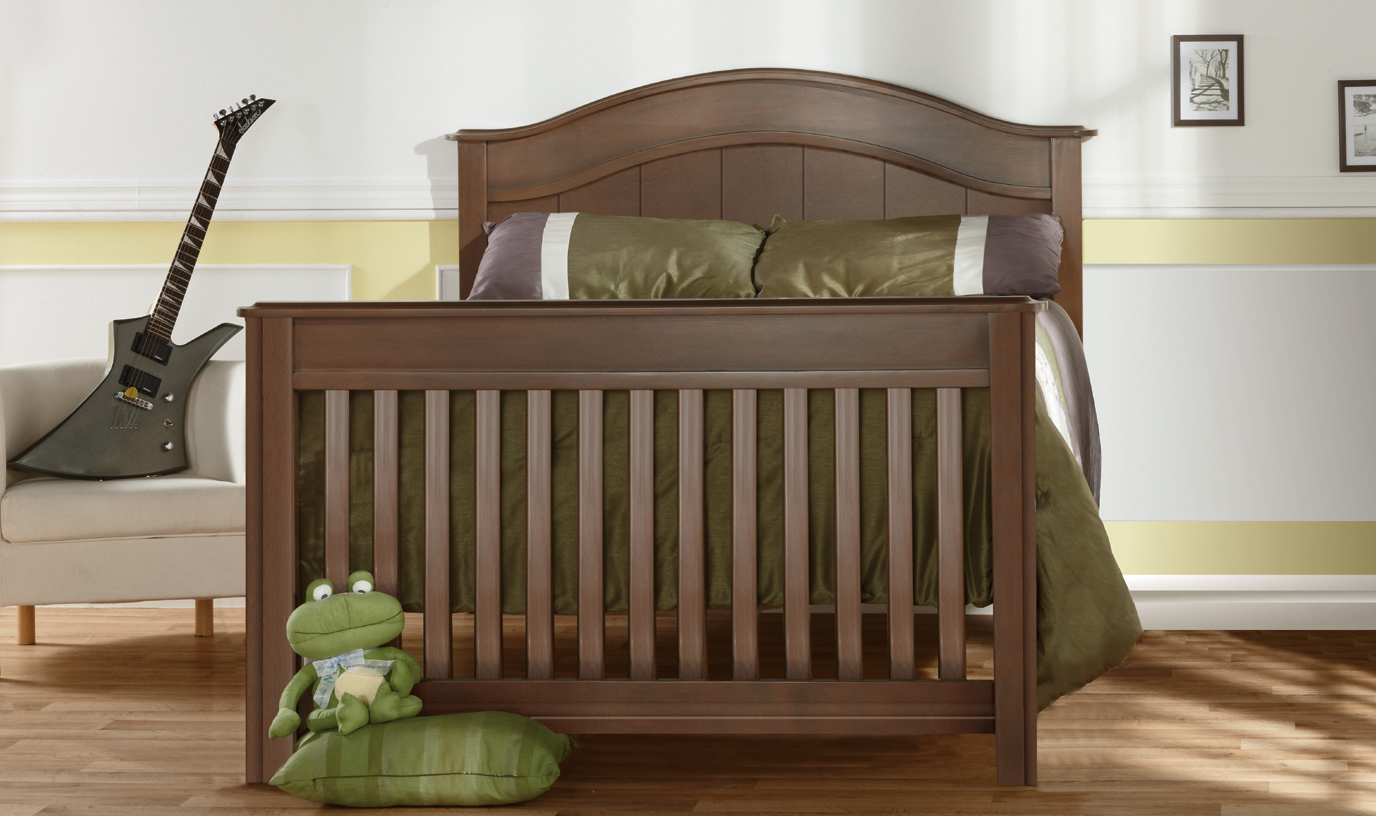 The gorgeous curved slats of the <b>Bergamo Forever Crib</b>: elegance at its best!<br><br>The Bergamo Forever Crib is <b>a textured masterpiece that echoes the exciting dimensions of the Alps</b> and brings a sense of style and adventure into any nursery.  The legs and base piece of the footboard are highlighted by layered wooden pieces that are cut with striking curves and nicely defined feet.  The headboard is subtly curved and designed with an inset piece that runs along the length.  The headboard, footboard, and the connecting sidepieces are all finished on the top with a curved piece of molding that provides depth and character.  From any angle, this stunning crib is a picture of complexity and depth that is blended with quality and beauty <br><br><b>Designed to grow with your little one</b>, the Bergamo Forever Crib transitions easily from a crib to a toddler bed with the addition of the Bergamo Toddler Rail.  As your child continues to grow and experience more adventures of his or her own, the bed can be converted into both a child’s day bed and a full-sized bed. <br><br><b>Our commitment to design and style</b> is always paired with our desire to create quality pieces that look beautiful for years to come.  The Bergamo Forever Crib is crafted from sustainable wood and then finished with finishes that are regularly tested to ensure that they exceed the required standards for lead.  It is available in both White and Earth, a rich brown finish that echoes the deep colors of our planet and our commitment to the Earth that we all share. 