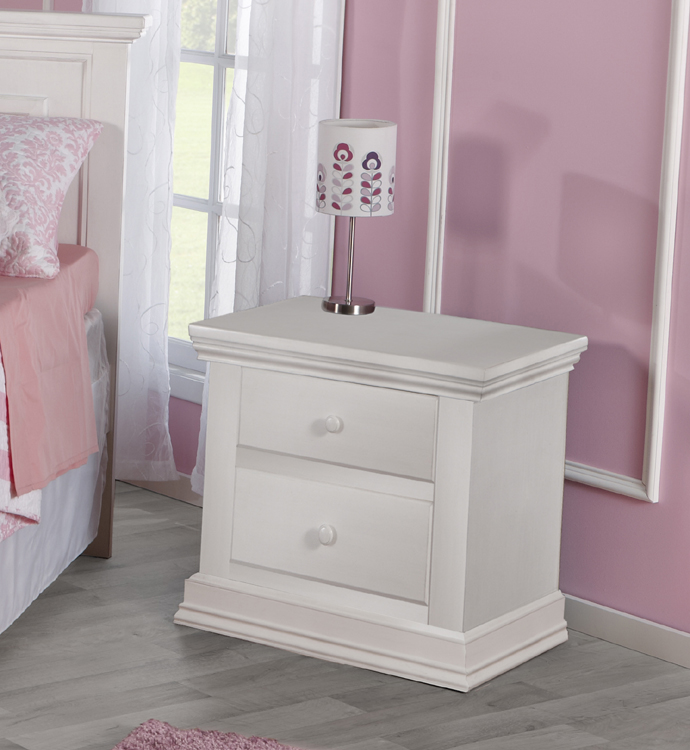 The <b>2114 Modena Nightstand</b> in Vintage White.