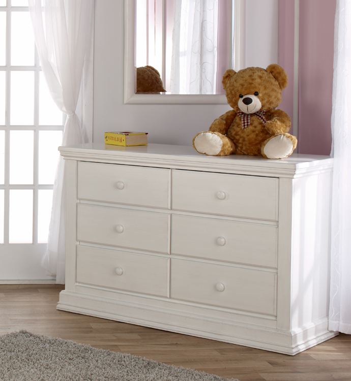 The <b>2106 Modena Double Dresser</b> in Vintage White.