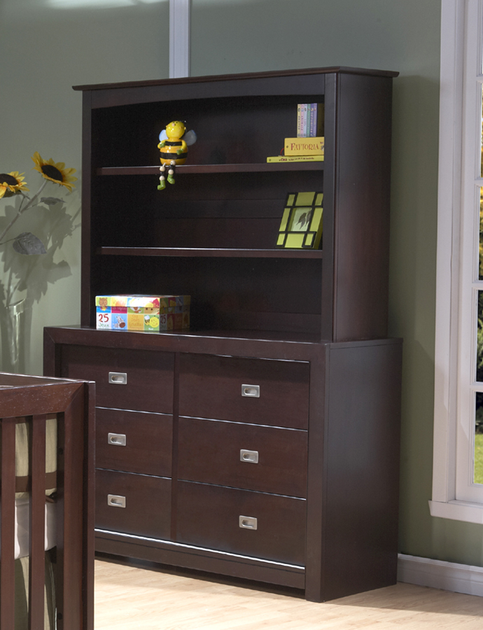 The new <b>Novara Double Dresser</b> with a Hutch, shown in Mocacchino.