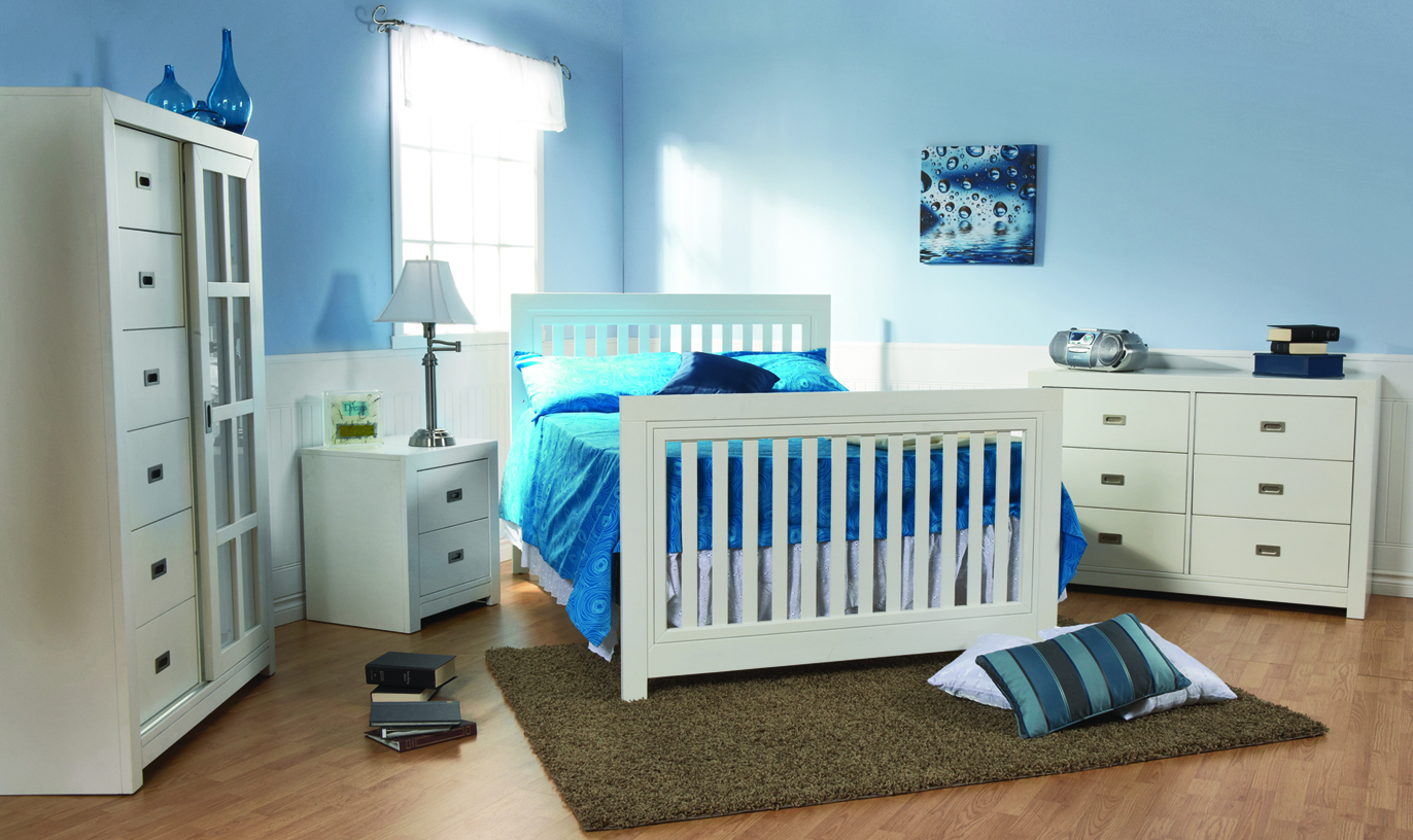 <b>Novara Full-Size Bed</b>, in White (finish not available).  The Novara Crib can convert into a full-size bed (with the purchase of the <b>Full-Size Bed Rails</b>, sold separately).  It can also convert into a toddler bed with the purchase of a Toddler Rail (sold separately).